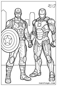 Captain America and Iron Man Team Pose Coloring Page