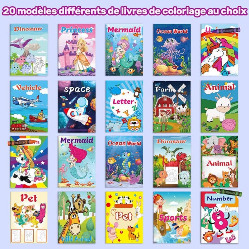 Pack de 20 cahiers de coloriage pour enfants 2 à 8 ans