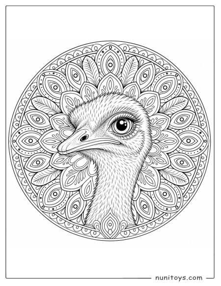 Ostrich Head Close-Up Mandala Coloring Page
