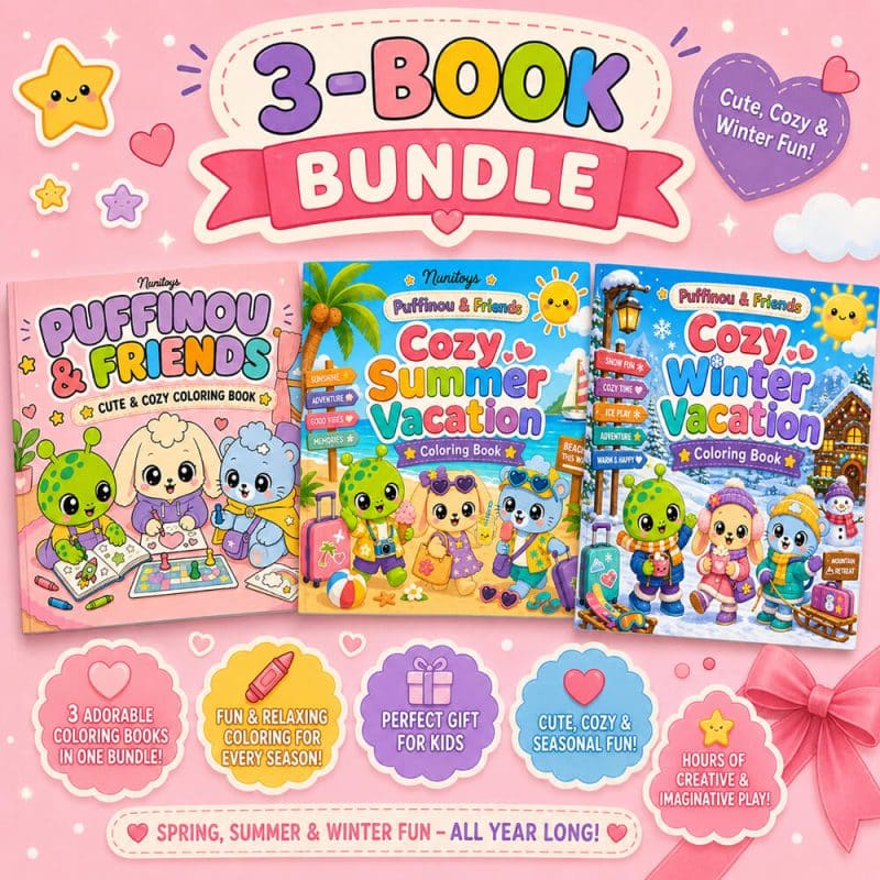 Puffinou & Friends 3 Book Digital Coloring Bundle