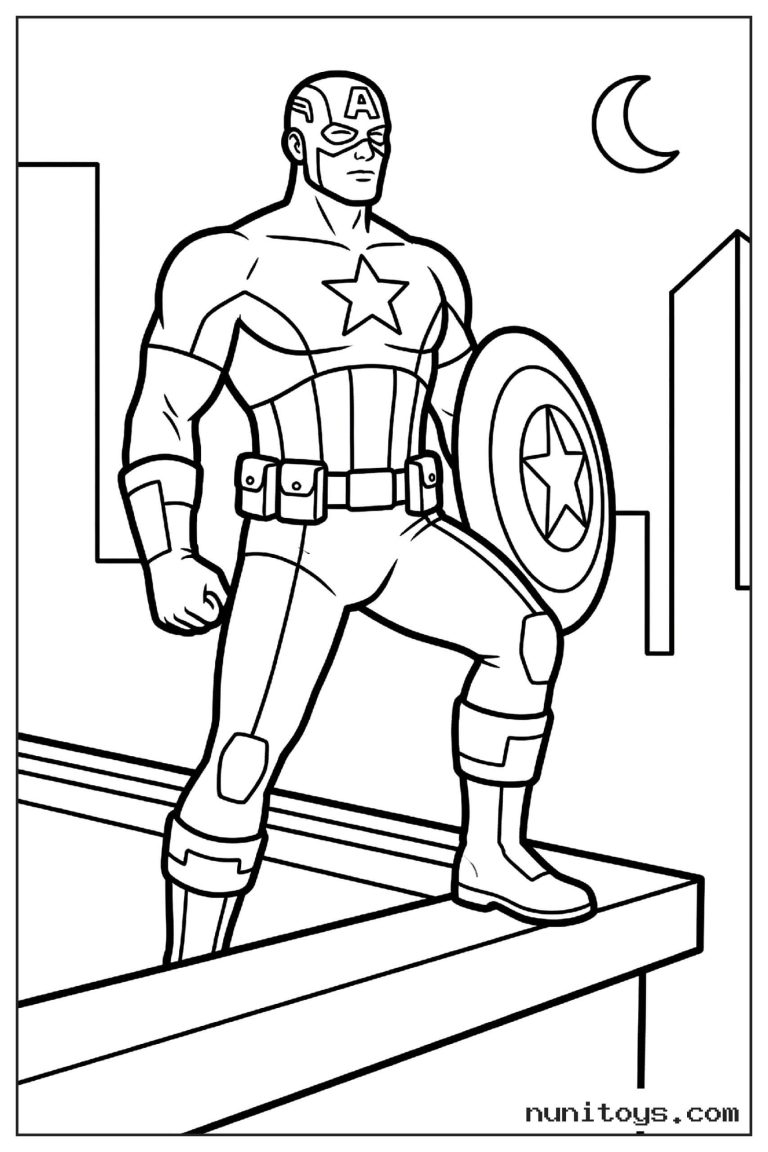 Coloriage Captain America debout sur un toit avec son bouclier