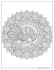 Running Ostrich Feather Mandala Coloring Page