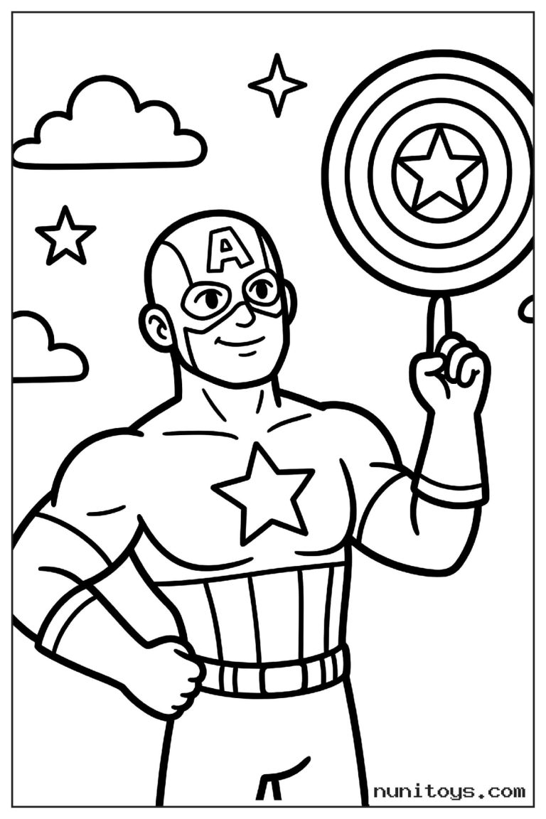 Coloriage Captain America faisant tourner son bouclier sur un doigt