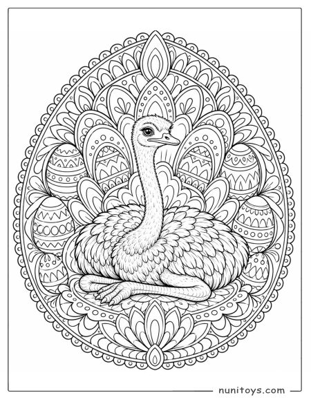 Sitting Ostrich Easter Egg Mandala Coloring Page