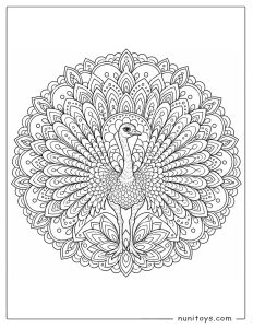 Standing Ostrich Feather Fan Mandala Coloring Page