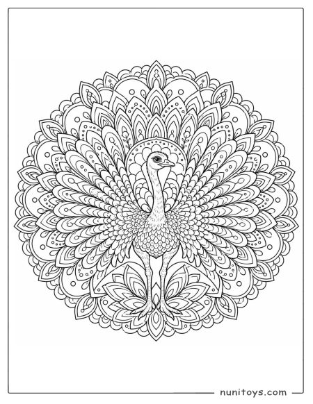 Standing Ostrich Feather Fan Mandala Coloring Page