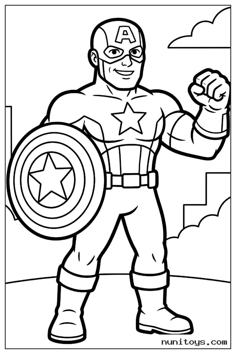 Coloriage Captain America debout avec bouclier et poing levé