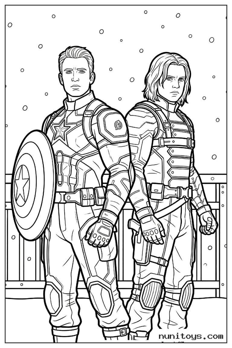 Coloriage Captain America et Winter Soldier debout ensemble