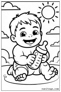 Smiling Baby Hulk Holding Bottle Coloring Page