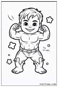 Smiling Kid Hulk Flexing Muscles Coloring Page
