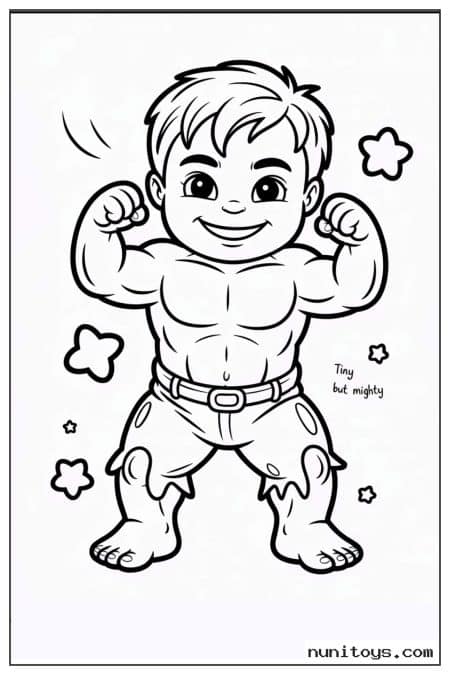 Smiling Kid Hulk Flexing Muscles Coloring Page