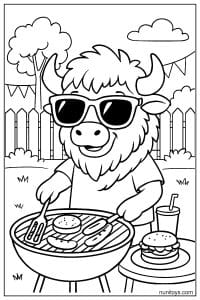 Cool Bison Grilling at Backyard Barbecue Coloring Page