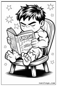 Chibi Hulk Reading Smash Book Coloring Page