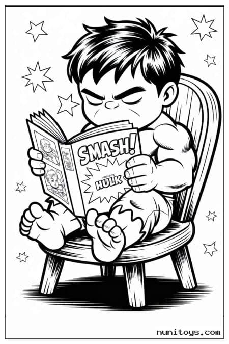 Chibi Hulk Reading Smash Book Coloring Page