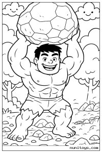 Hulk Lifting Giant Boulder in Forest Coloring Page