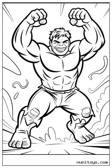 Hulk Flexing Muscles with Raised Fists Coloring Page