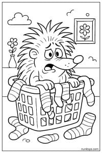 Porcupine Stuck in Laundry Basket Coloring Page