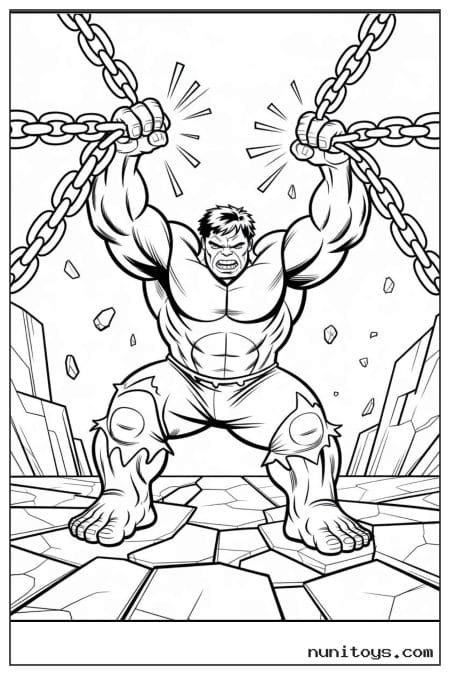 Hulk Breaking Chains on Cracked Ground Coloring Page