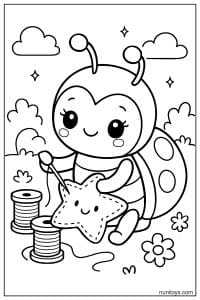 Kawaii Ladybug Sewing Star Plush Coloring Sheet