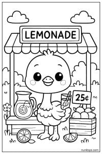 Kawaii Ostrich at Lemonade Stand Coloring Page