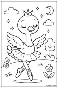 Kawaii Ostrich Ballerina with Crown Coloring Page