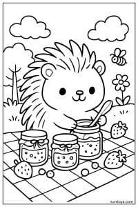 Kawaii Porcupine Making Strawberry Jam Coloring Page