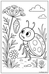 Kawaii Ladybug Watching Hanging Cocoon Coloring Page