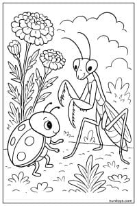 Ladybug Talking with Praying Mantis Coloring Sheet