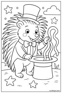 Kawaii Porcupine Magician with Top Hat Coloring Page