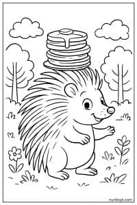 Porcupine Balancing Pancake Stack Coloring Page