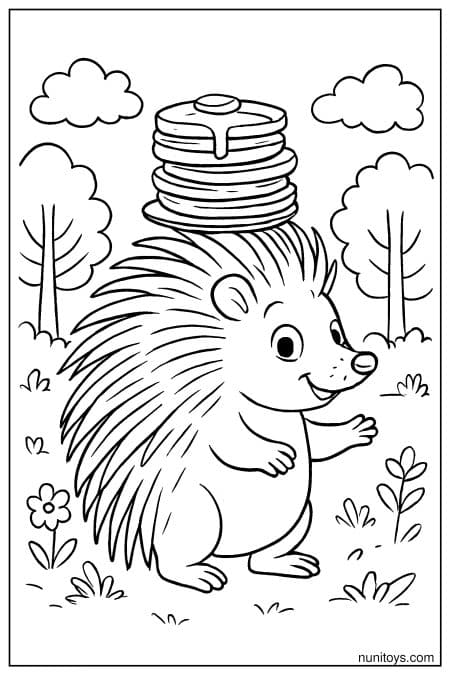 Porcupine Balancing Pancake Stack Coloring Page