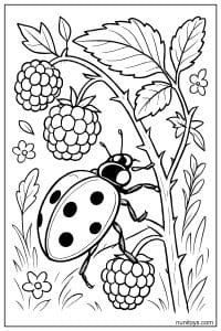 Ladybug Climbing Berry Plant Coloring Page