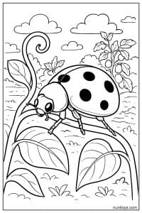 Ladybug Exploring Curled Garden Stem Coloring Page