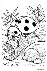 Ladybug Walking on Curled Forest Stem Coloring Page