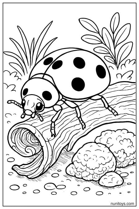 Ladybug Walking on Curled Forest Stem Coloring Page