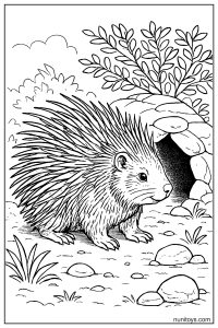 Porcupine Outside Stone Burrow Coloring Page