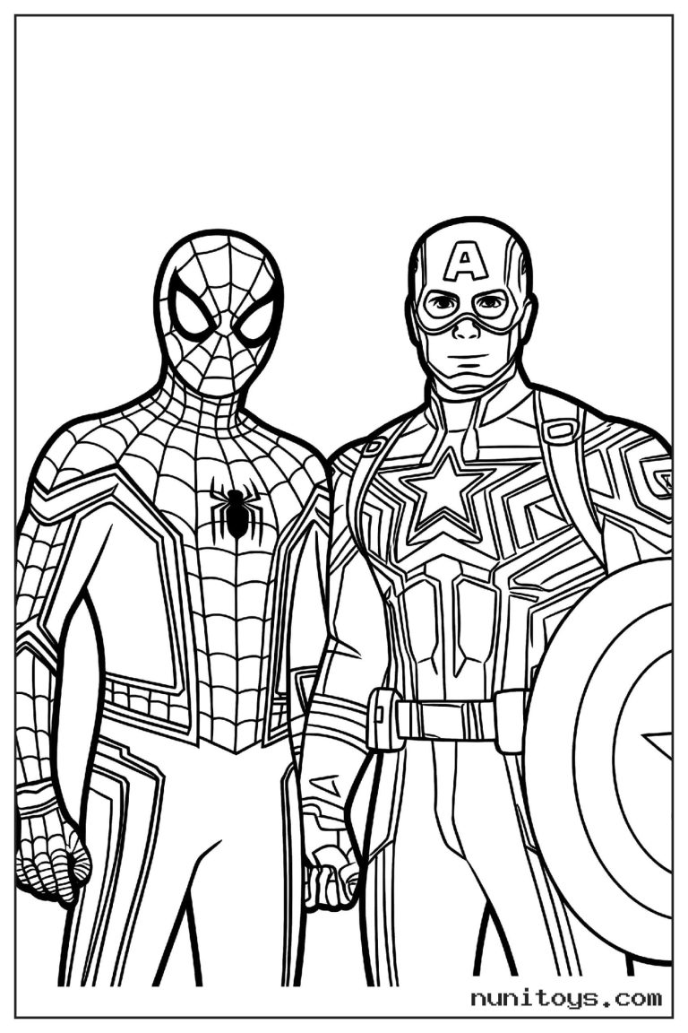 Coloriage Spiderman et Captain America debout côte à côte