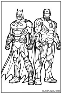 Batman and Iron Man Standing Side by Side Coloring Page