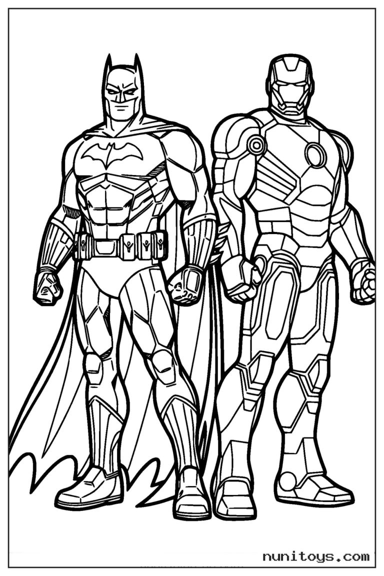 Coloriage Batman et Iron Man debout côte à côte