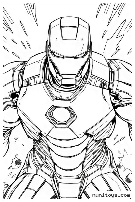 Coloriage Iron Man en gros plan avec armure imposante