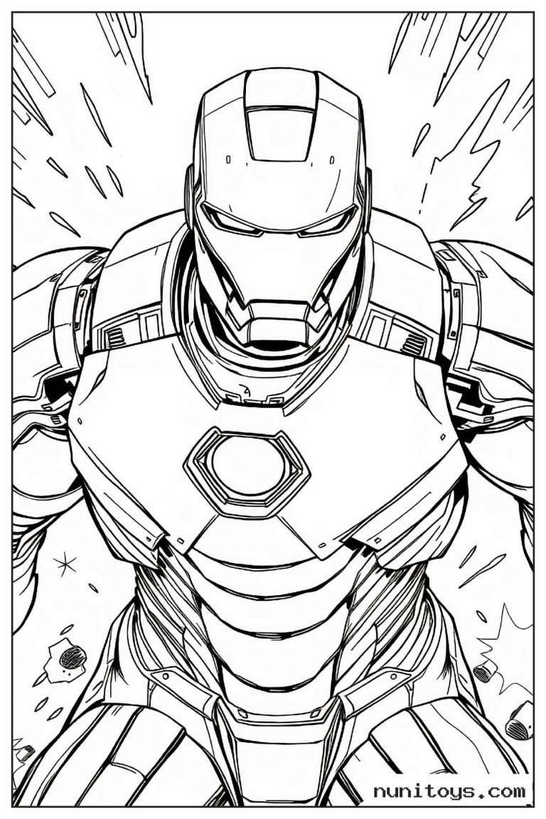 Coloriage Iron Man en gros plan avec armure imposante