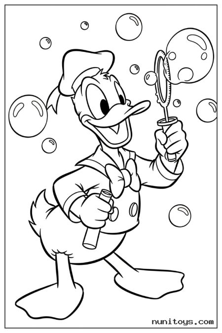 Donald Duck Blowing Soap Bubbles Coloring Page