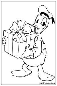 Donald Duck Carrying Large Wrapped Gift Coloring Page