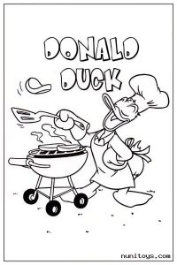 Donald Duck Cooking at Barbecue Grill Coloring Page