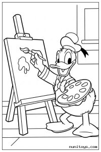 Donald Duck Painting at Easel Coloring Page