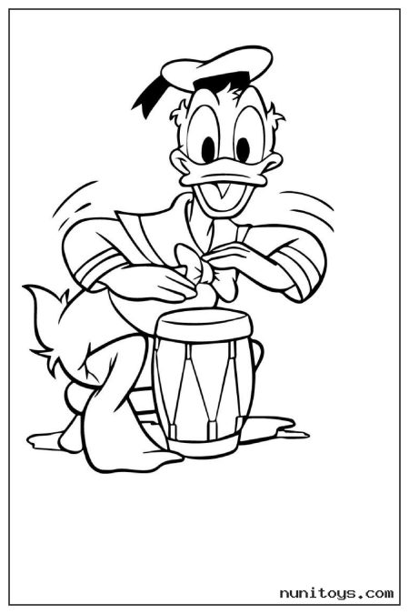 Donald Duck Playing a Hand Drum Coloring Page