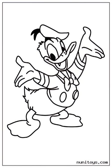 Donald Duck Raising Both Hands Cheerfully Coloring Page
