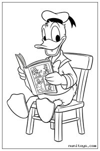 Donald Duck Sitting on Chair Reading Book Coloring Page