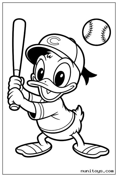 Donald Duck Swinging Baseball Bat Coloring Page