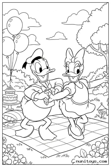 Donald Duck and Daisy Duck Dancing Outdoors Coloring Page